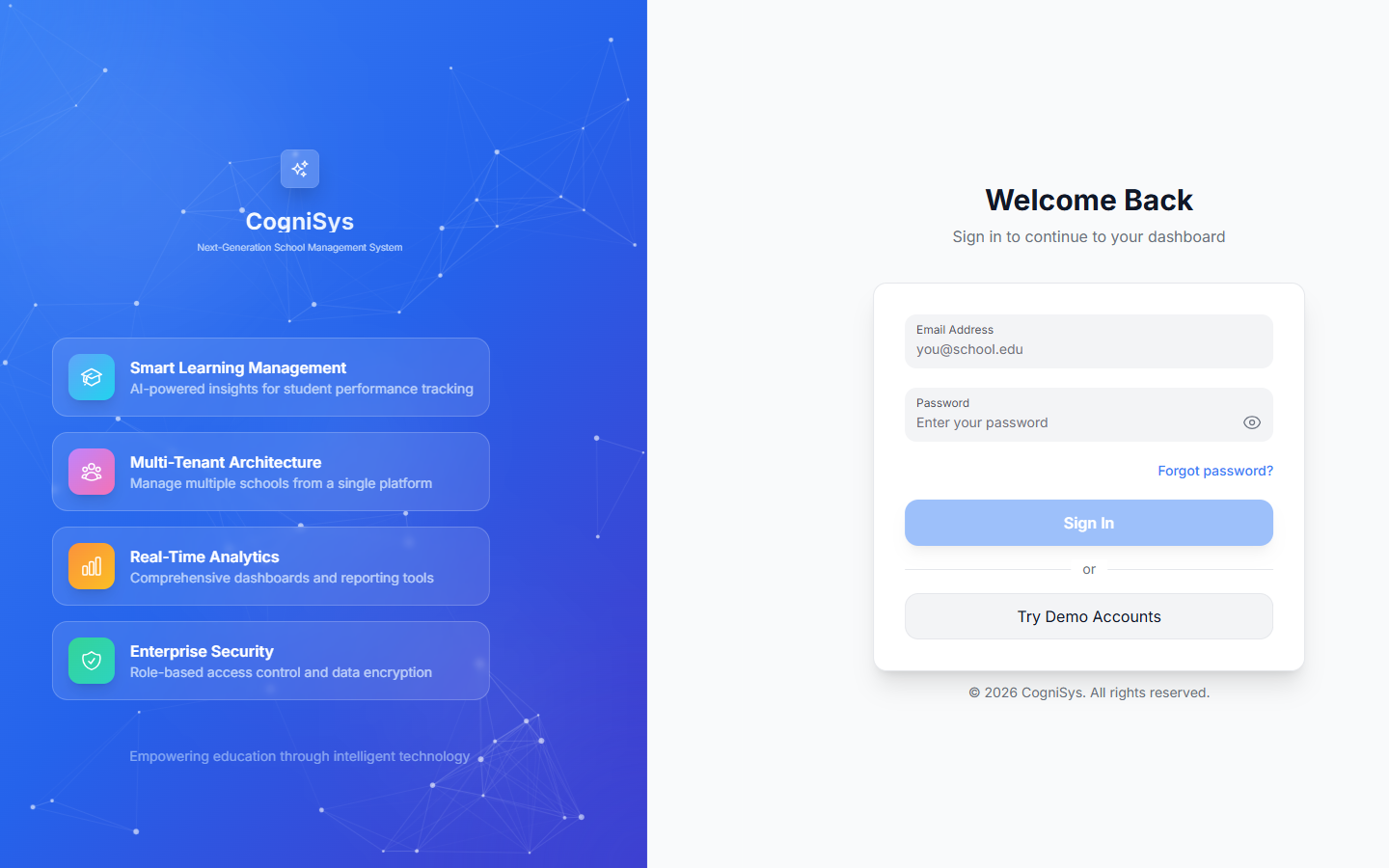 CogniSys Sign in desktop interface