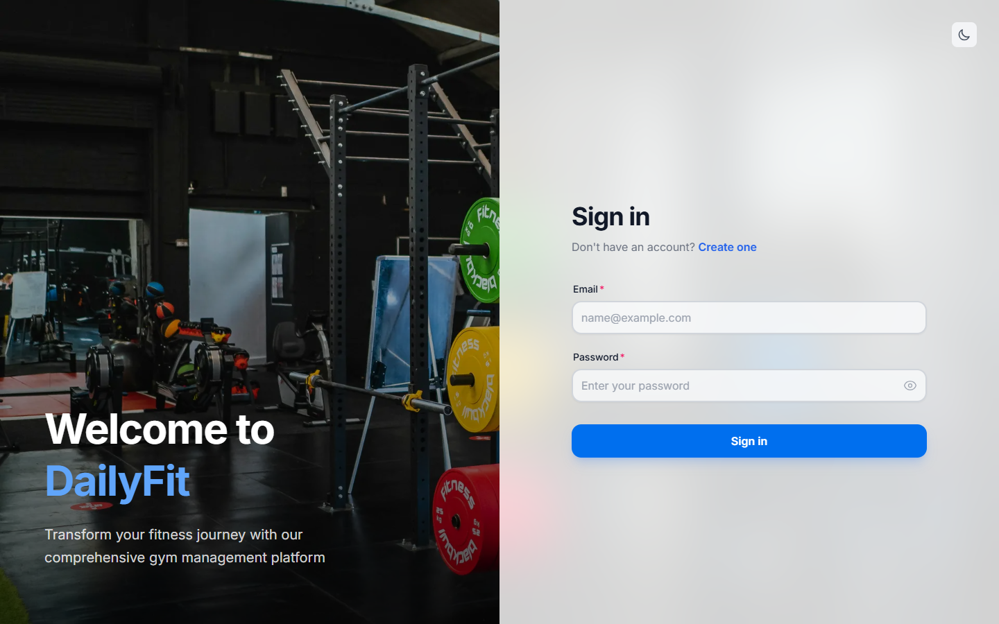 DailyFit Sign in desktop interface