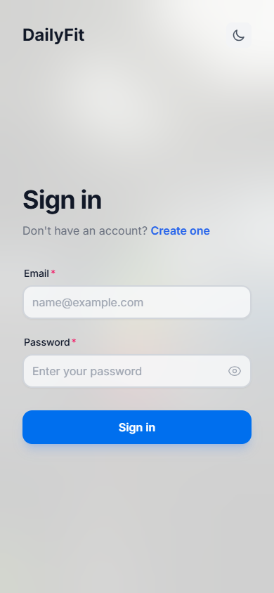 DailyFit Sign in phone interface