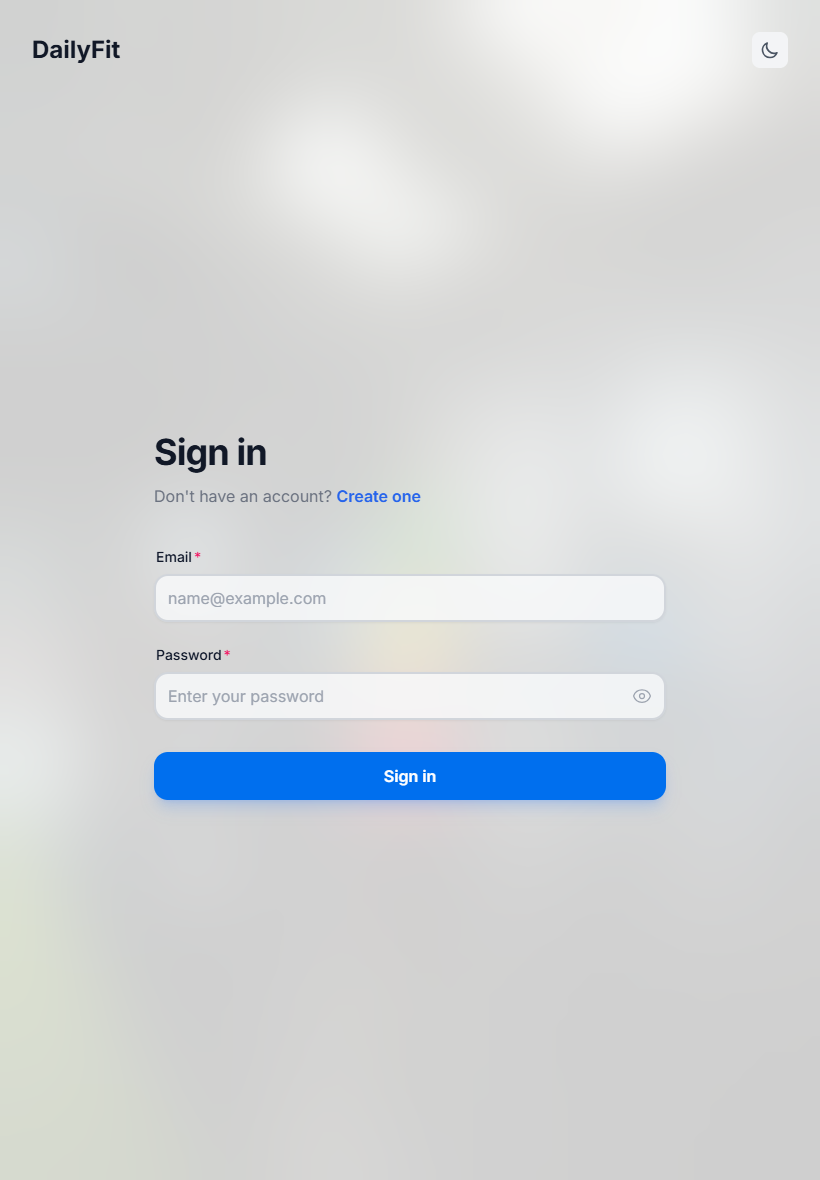 DailyFit Sign in tablet interface
