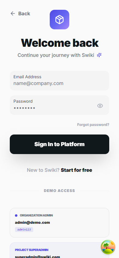swiki Sign in phone interface