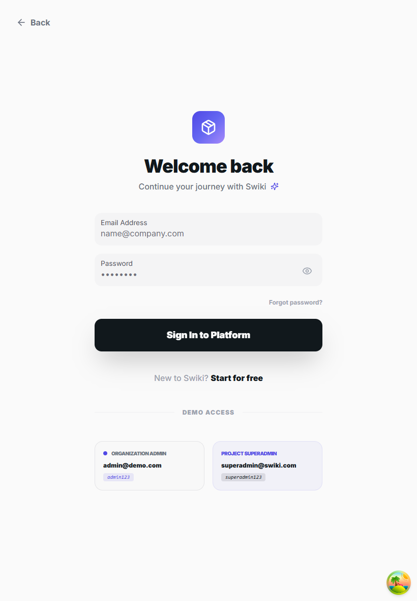 swiki Sign in tablet interface