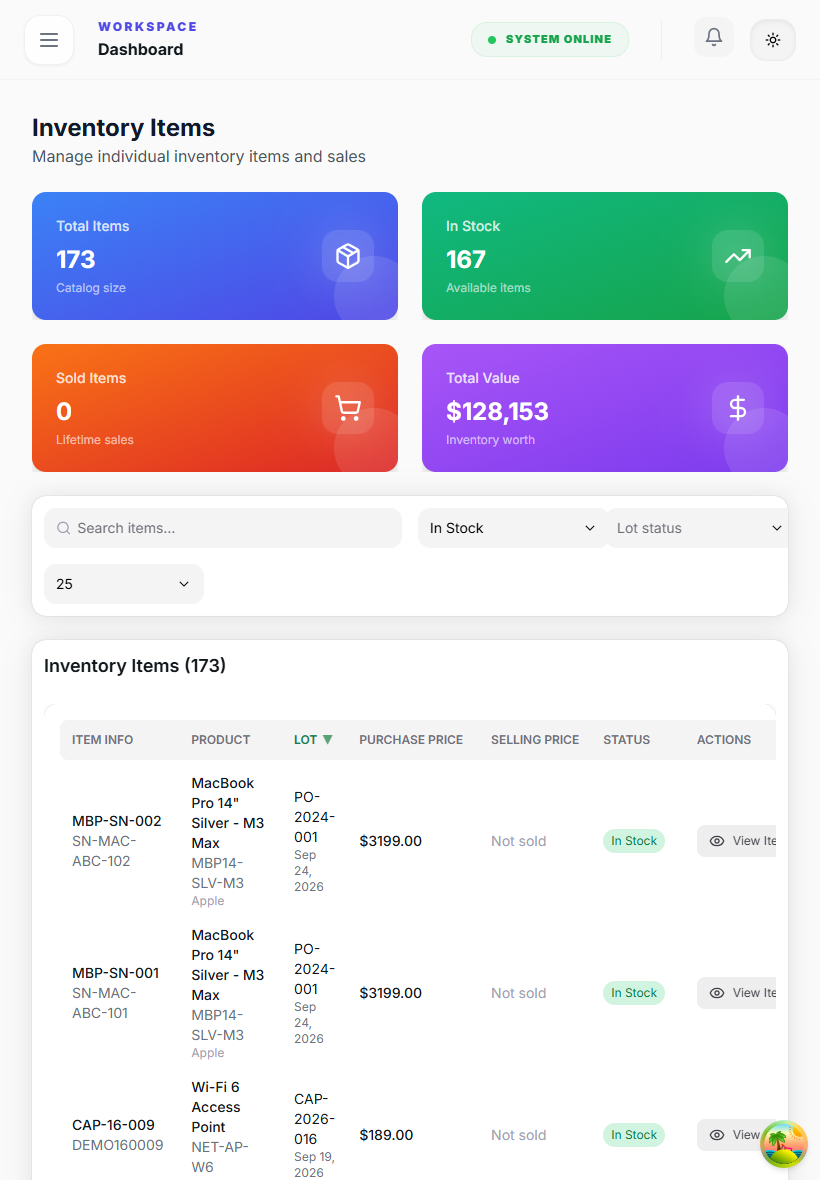 swiki Inventory tablet interface