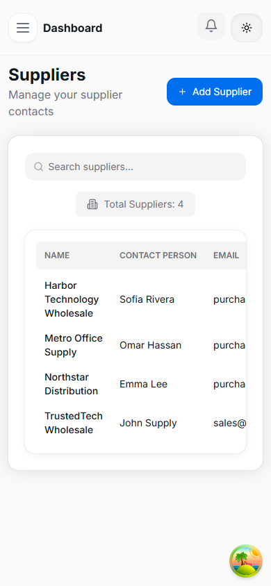 swiki Suppliers phone interface