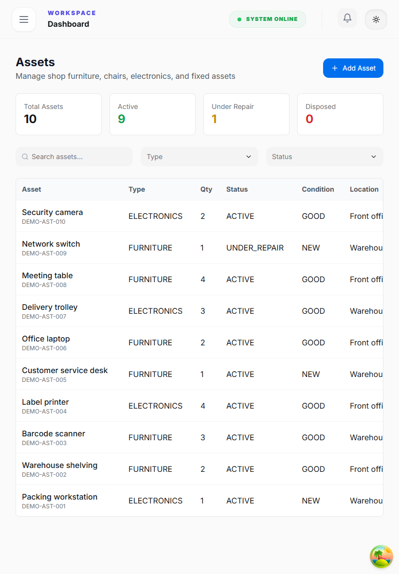 swiki Assets tablet interface